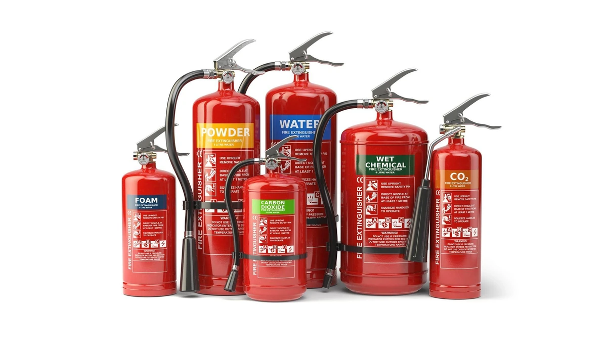 Assorted powder, foam, water, CO2 and wet chemical fire extinguishers